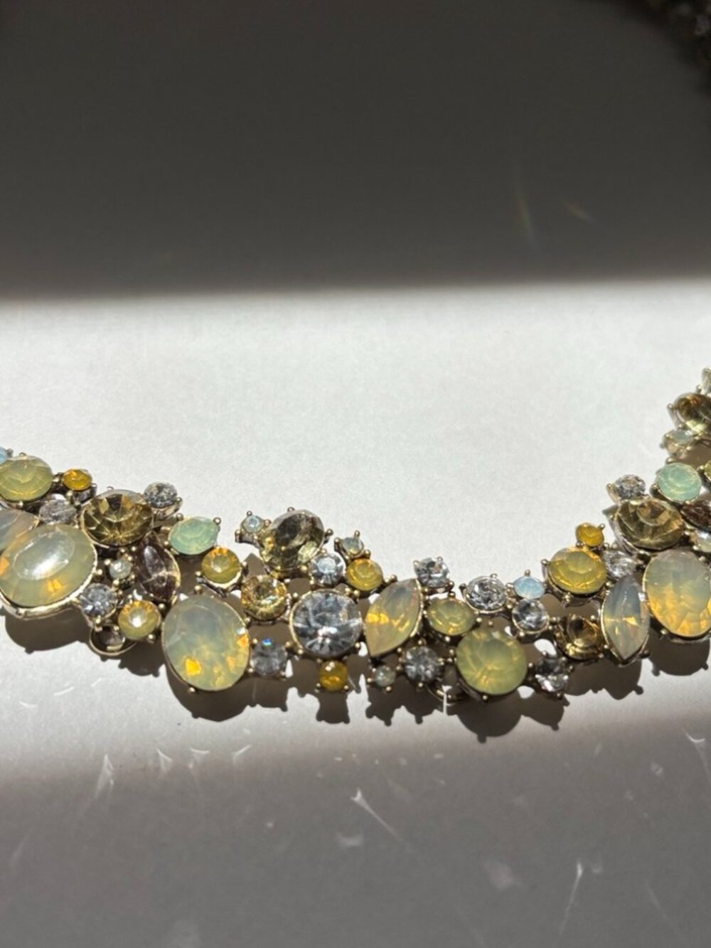 LOFT Crystal Statement Necklace | Gold Opalescent Rhinestone Collar Necklace